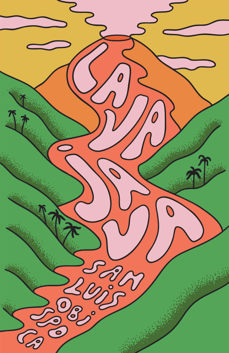 Colorful wall art volcano lava java coffee print buen dia coffee san luis obispo print